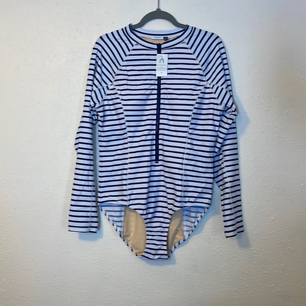 Long sleeve stripped cabana life swim suit spf 50